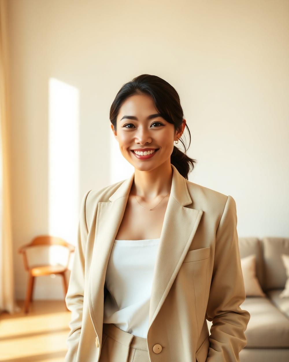 Sherlyn, founder of Bridge Estate, in a sunlit Bangkok apartment